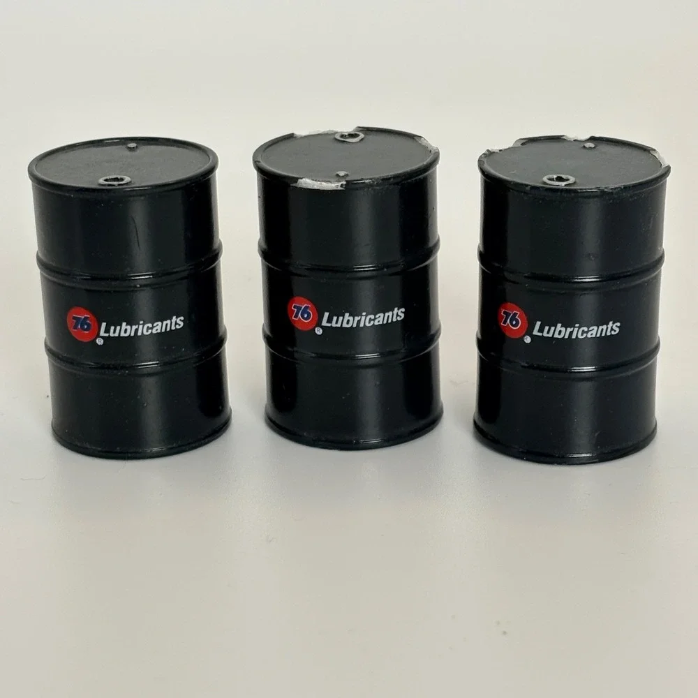 RARE Vendor's Sample‎ Lot of 3 76 Lubricants Miniature Oil Drum Barrels Black